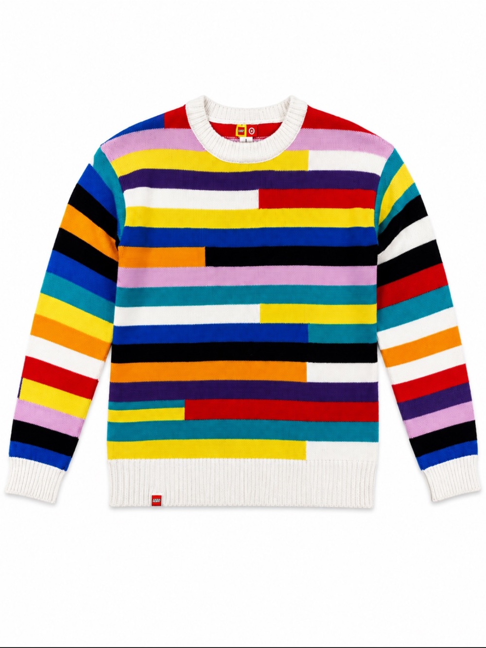 LEGO x Target Kids Large Rainbow Striped Knit Crewneck Sweater Colorblock Youth